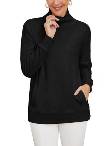 Bluza tricotata, cu maneca lunga, decolteu in V cu fermoar,