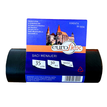 Saci menajeri 35 L, Euroflex, LDPE, 30 buc/rola, negri