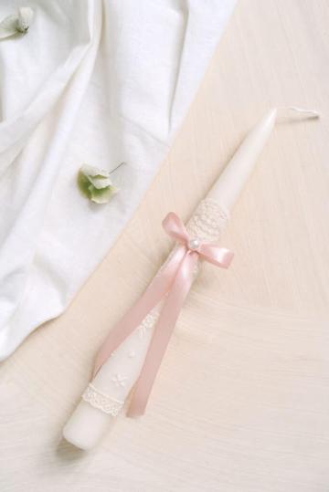 Lumanare stalp Mini de botez - Roz Vintage