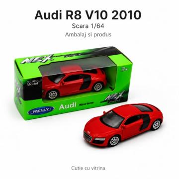 Macheta Audi R8 V10 2010 rosie, scara 1:64, Welly de la Hobbyplanet Romania