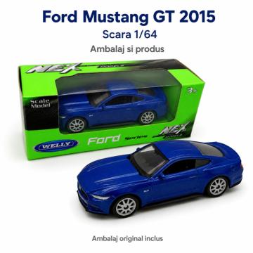 Macheta Ford Mustang GT 2015 albastru metalizat, scara 1:64 de la Hobbyplanet Romania