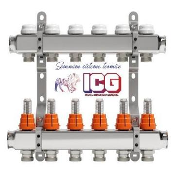 Distribuitor inox 1'' x EK - 8 cai cu debitmetru