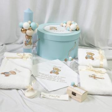 Trusou de botez personalizat cu Ursulet Blue brodat