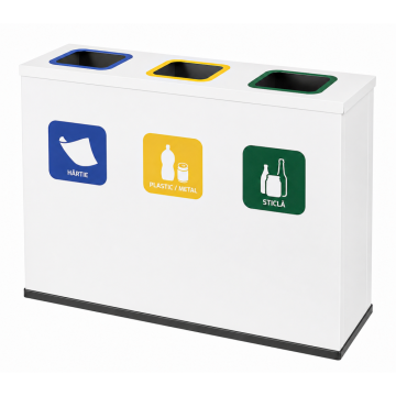 Cos de reciclare alb cu 3 compartimente 3x60L - 180 litri